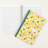 Yellow Checkerboard Pattern Stars Flowers Notebook Notizblock (Innen)