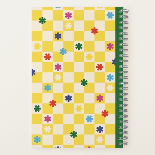 Yellow Checkerboard Pattern Stars Flowers Notebook Notizblock (Rückseite)