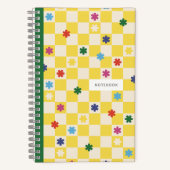 Yellow Checkerboard Pattern Stars Flowers Notebook Notizblock (Vorderseite)