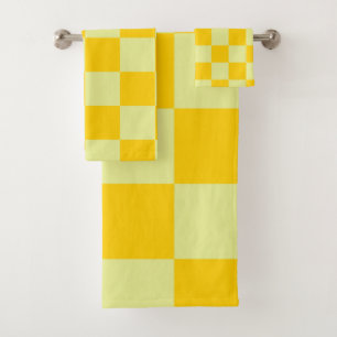 Yellow Checkered Gingham Pattern Badhandtuch Set