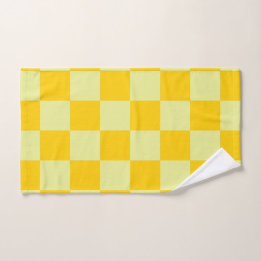 Yellow Checkered Gingham Pattern Badhandtuch Set (Handtuch)