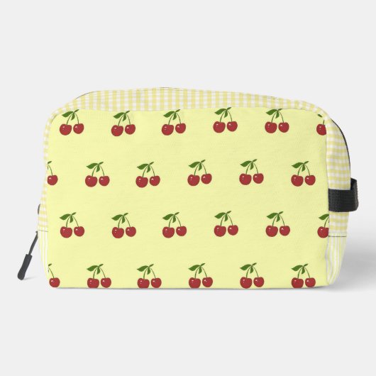 Yellow Cherry Gingham Pattern Simple Red Fruit Waschbeutel (Rückseite)
