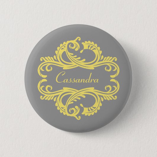 Yellow Chic Damask Button (Vorderseite)