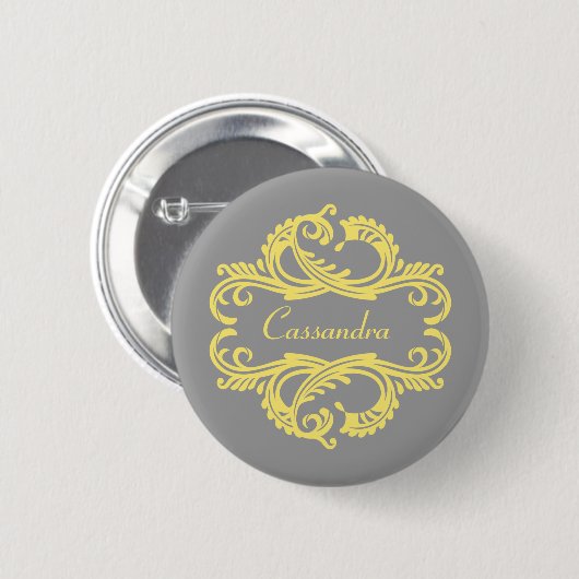 Yellow Chic Damask Button (Vorne & Hinten)