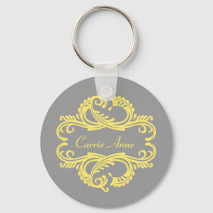 Yellow Chic Damask Keychain Schlüsselanhänger