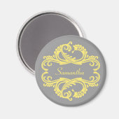 Yellow Chic Damask Magnet (Vorderseite/Rückseite)