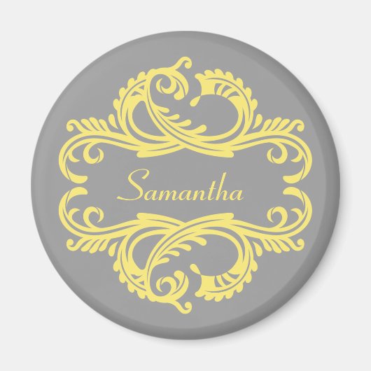 Yellow Chic Damask Magnet (Vorne)