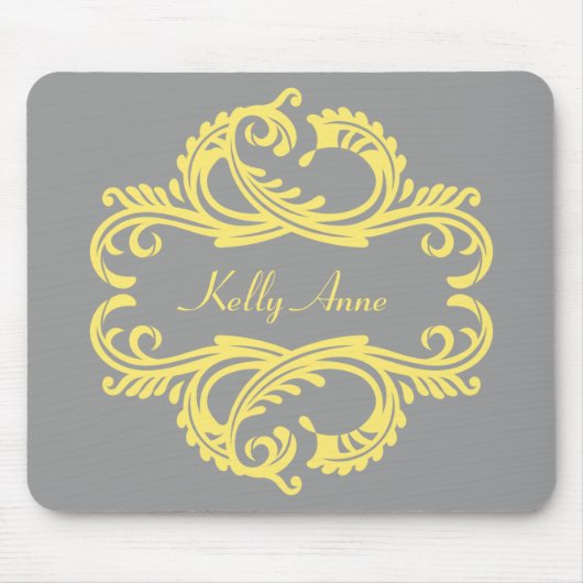 Yellow Chic Damask Mousepad (Vorne)