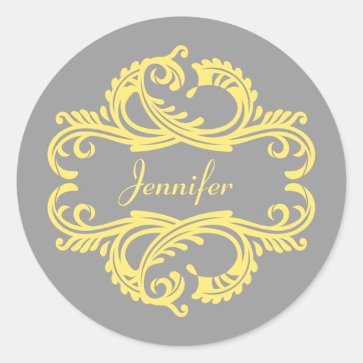Yellow Chic Damask Stickers (Vorderseite)