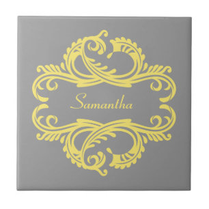 Yellow Chic Damask Tile Fliese