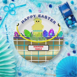 Yellow Chick Egg Blue Gold Osterkorb Pappteller