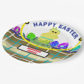 Yellow Chick Egg Blue Gold Osterkorb Pappteller (Schrägansicht)