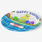 Yellow Chick Egg Blue White Oaster Basket Pappteller (Schrägansicht)