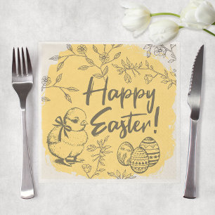 Yellow Chick & Eggs Happy Easter Party Serviette