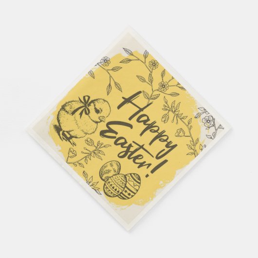 Yellow Chick & Eggs Happy Easter Party Serviette (Ecke)