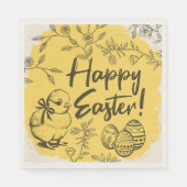 Yellow Chick & Eggs Happy Easter Party Serviette (Vorderseite)