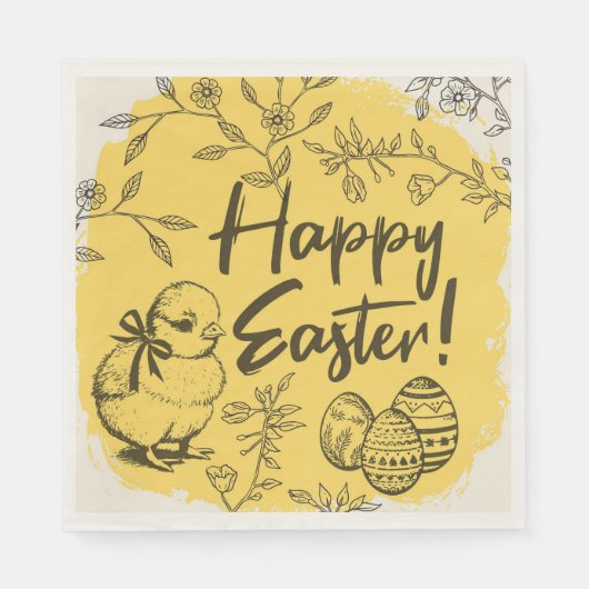 Yellow Chick & Eggs Happy Easter Party Serviette (Vorderseite)