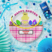 Yellow Chick Ei Pink White Oaster Basket Pappteller (Party)
