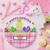 Yellow Chick Ei Pink White Oaster Basket Pappteller (Party)