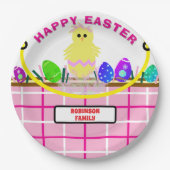 Yellow Chick Ei Pink White Oaster Basket Pappteller (Vorderseite)