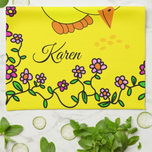 Yellow Chick Floral Kitchen Handtuch (Gefaltet)