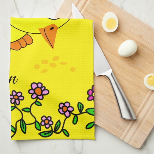 Yellow Chick Floral Kitchen Handtuch (Viertel Falte)