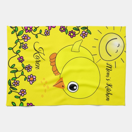 Yellow Chick Floral Kitchen Handtuch (Horizontal)
