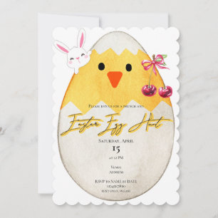Yellow Chick Oaster Egg Hunt Bunny Cherry Bow Einladung