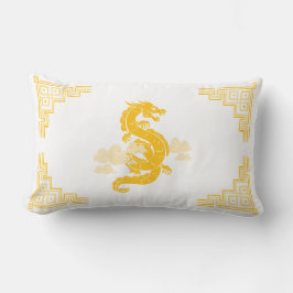 Yellow Chinoiserie Dragon and Clouds Lendenkissen