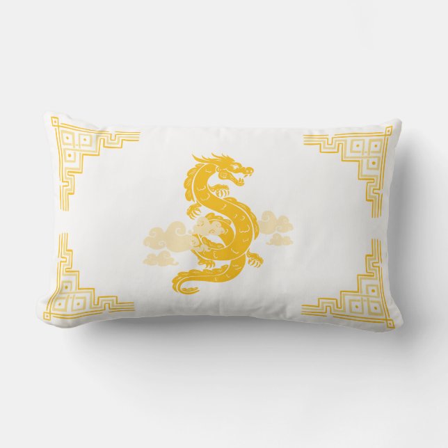 Yellow Chinoiserie Dragon and Clouds Lendenkissen (Vorderseite)