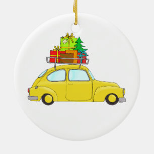 Yellow Christmas Car Abschleppbaum Keramikornament