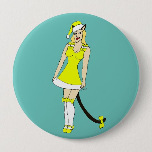 Yellow Christmas catgirl Button (Vorderseite)