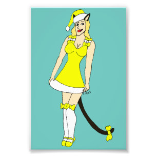 Yellow Christmas catgirl Fotodruck