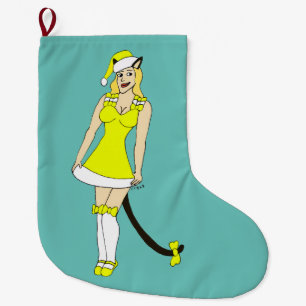 Yellow Christmas catgirl Großer Weihnachtsstrumpf