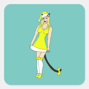 Yellow Christmas catgirl Quadratischer Aufkleber