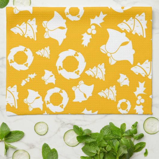 Yellow Christmas Pattern Geschirrtuch (Gefaltet)