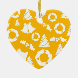 Yellow Christmas Pattern Keramik Ornament
