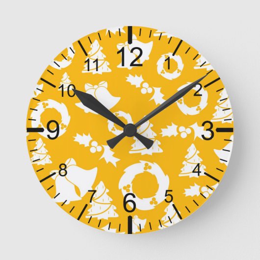 Yellow Christmas Pattern Runde Wanduhr (Vorderseite)