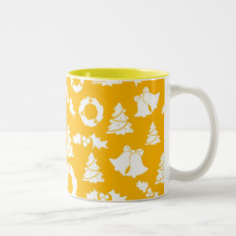 Yellow Christmas Pattern Zweifarbige Tasse