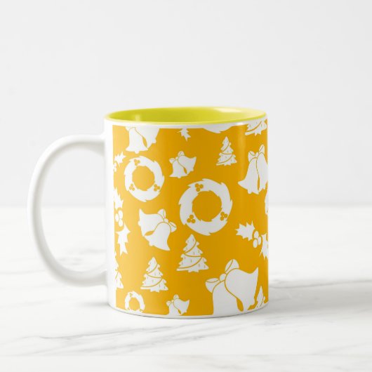 Yellow Christmas Pattern Zweifarbige Tasse (Links)