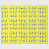 Yellow Christmas Pink Blue Wrapping Paper Geschenkpapier (Flach)