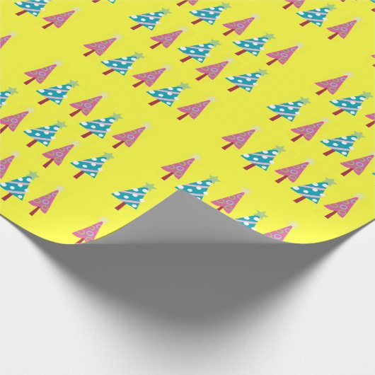 Yellow Christmas Pink Blue Wrapping Paper Geschenkpapier (Ecke)