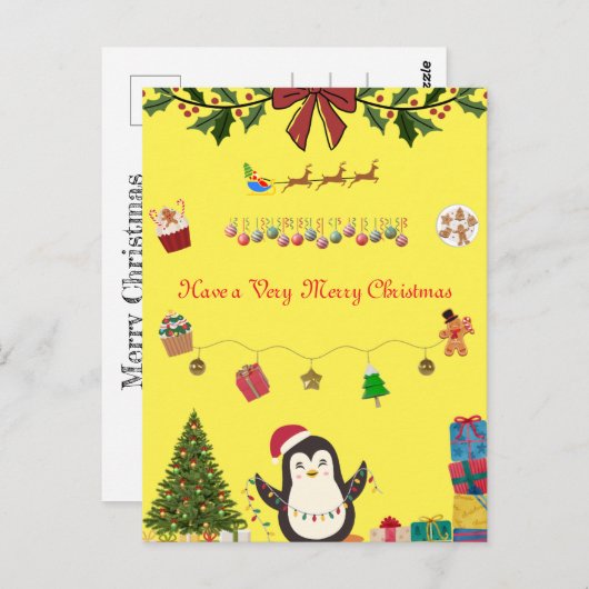 Yellow Christmas Postcard Postkarte (Vorne/Hinten)