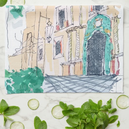 Yellow Church Geschirrtuch (Gefaltet)