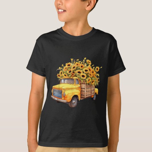 Yellow Ckup Truck Sunflower Autumn Halloween Thank T-Shirt (Vorderseite)