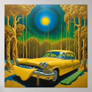Yellow Classic Car Wall Art Poster