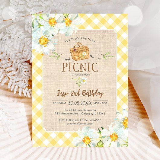 Yellow Classic Picnic Birthday Invitation Einladung