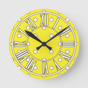 Yellow Clock with White Dots and Roman Numerals Runde Wanduhr