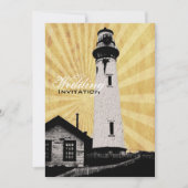 Yellow Coastal Nautical Lighthouse Hochzeit Einladung (Vorderseite)