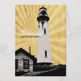 Yellow Coastal Nautical Lighthouse Hochzeit Einladung